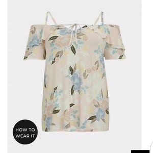 🆕SUPER SOFT LIGHT PINK FLORAL COLD SHOULDER TOP